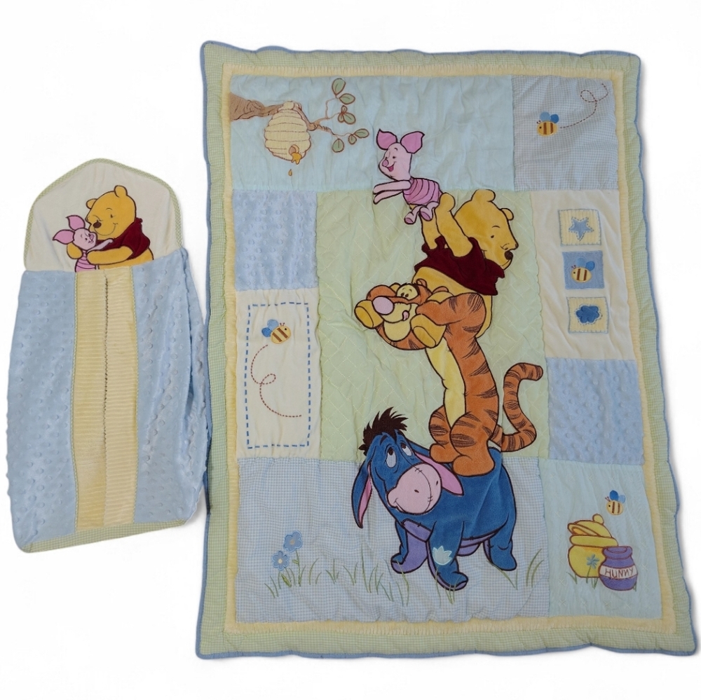Disney Winnie the Pooh Crib Comforter Set w/ Stacker Blue Green Baby Nursery - Picture 6 of 6
